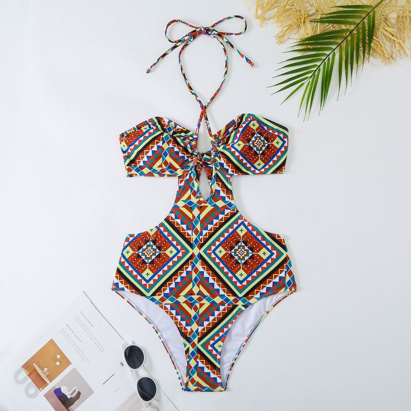 Maillot de bain deux pièces imprimé géométrique vintage pour femme_voghion.com