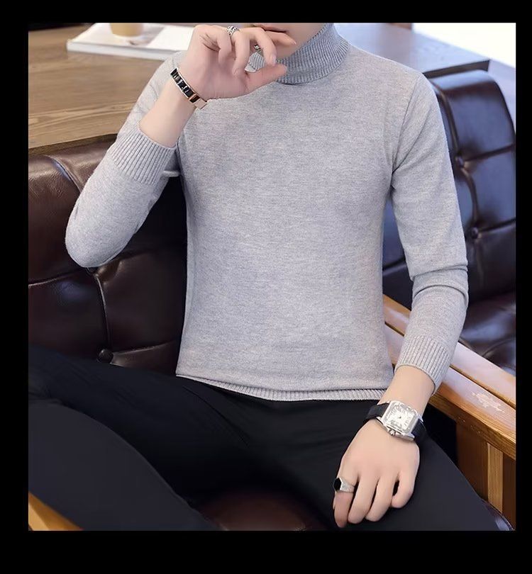 Maglione termico a collo alto slim fit da uomo - Pullover invernale in maglia con fodera in morbido pile, strato di base caldo e leggero, orlo a coste, lavabile in lavatrice_voghion.com