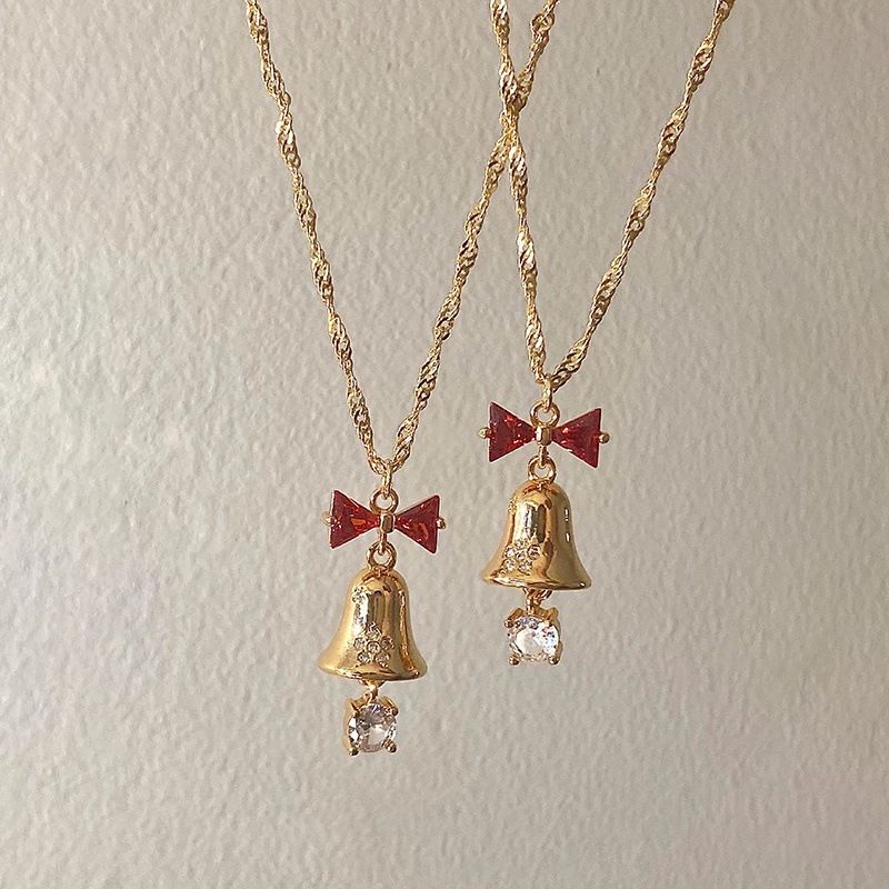 Collier avec nœud cloche « Conte de fées et rêve » Princesse en fuite Collier de personnalité exquis de Noël en or mille automne et hiver_voghion.com