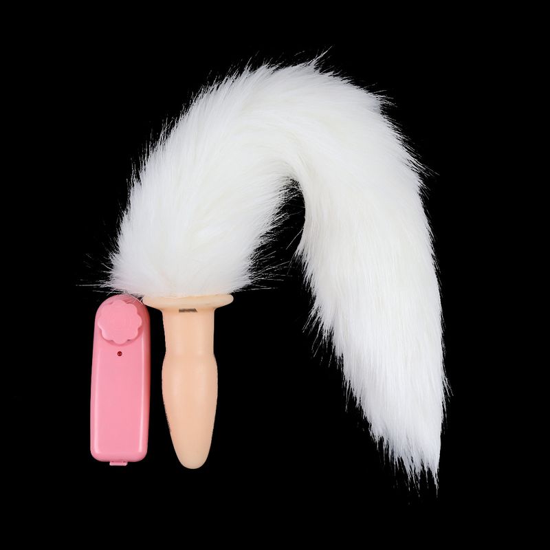 Sex Produkte Weiß Künstliche Pelz Schwanz Butt Plug Fleisch Farbige Vibration Weibliche Butt Plug Requisiten Vibration Gerät_voghion.com