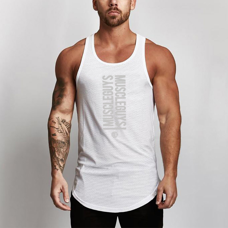 Wind Muscle Canotta fitness traspirante in rete da uomo Canotta sportiva con fondo ad arco T-shirt senza maniche in rete ad asciugatura rapida_voghion.com