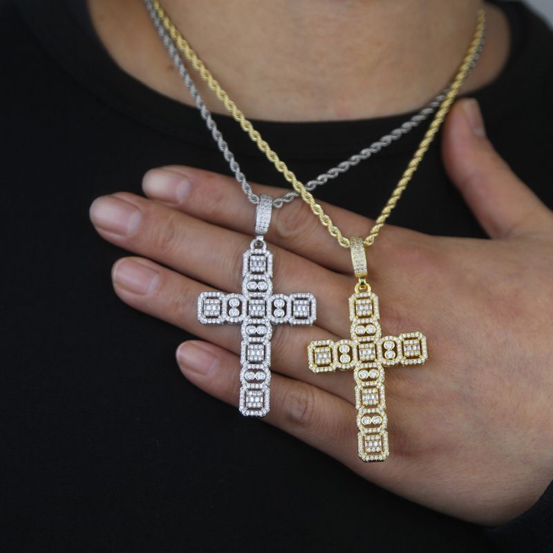 Nouveau collier pour homme avec pendentif en croix en zircon tendance Hip Hop_voghion.com