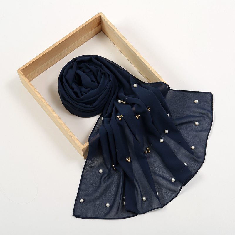 Women's Hats new style studded pearl chiffon scarf Malaysian turban chiffon hijab ladies scarf_voghion.com