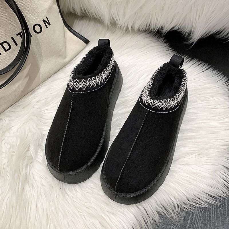 Women's cotton boots with velvet and fur one warm thick bottom sponge bottom without heel cotton shoes_voghion.com