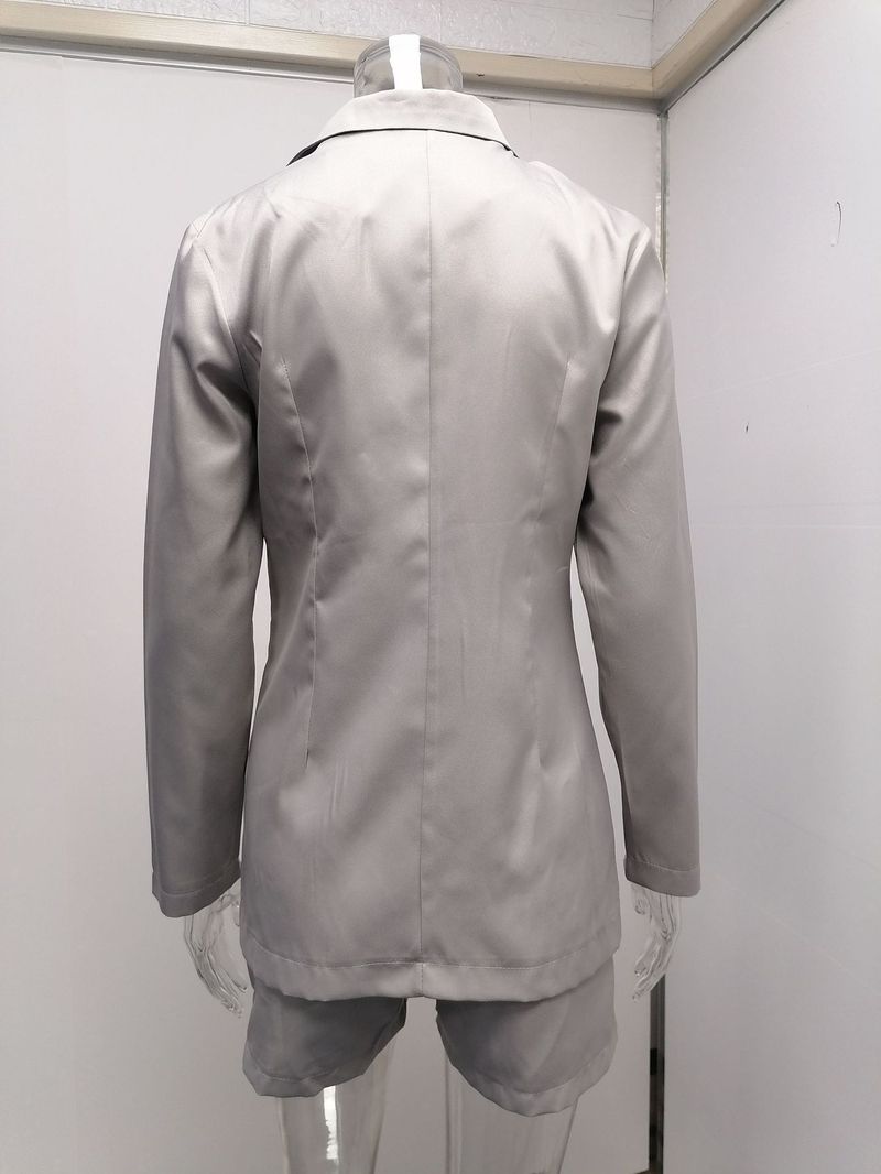 Costume deux pièces décontracté à manches longues et revers pour femmes_voghion.com