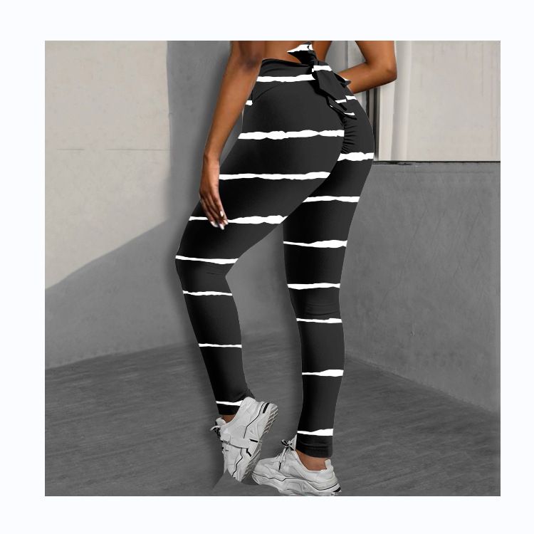 Pantaloni da yoga da yoga da donna con stampa multicolore antirughe sull'anca, dimagranti a vita alta, con fiocco elasticizzato_voghion.com