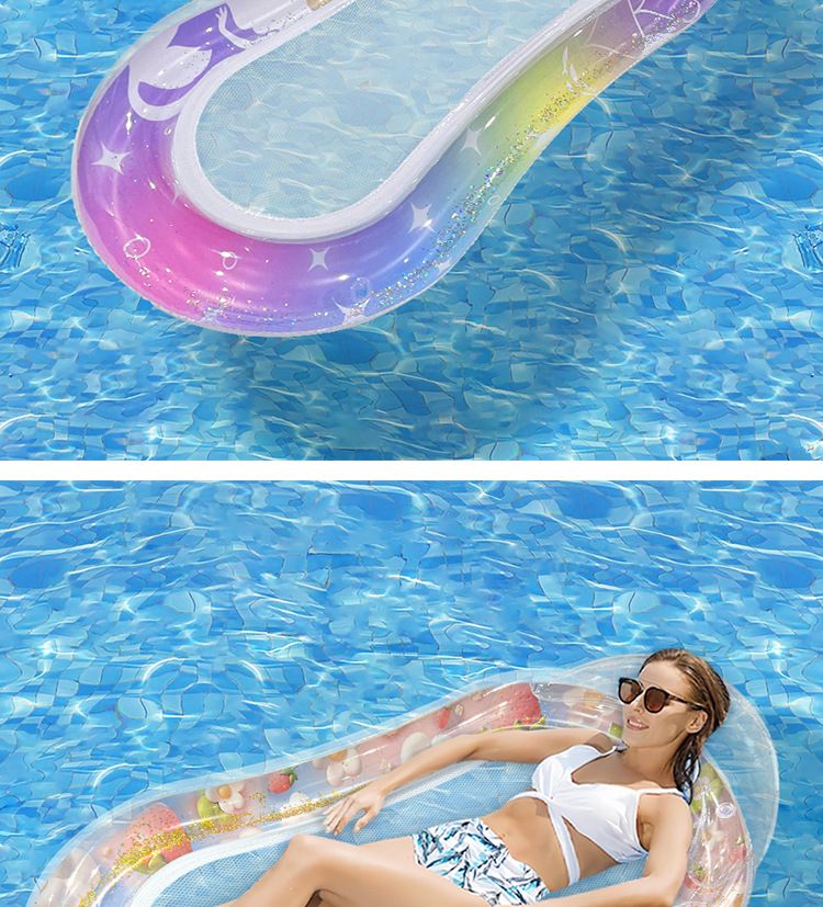 Shimmer Mermaid Tail Inflatable Lounger - Breathable Mesh Floating Bed With Pillow (Eco-Friendly PVC 180cm Quick-Dry & Portable For Pool/Beach)_voghion.com