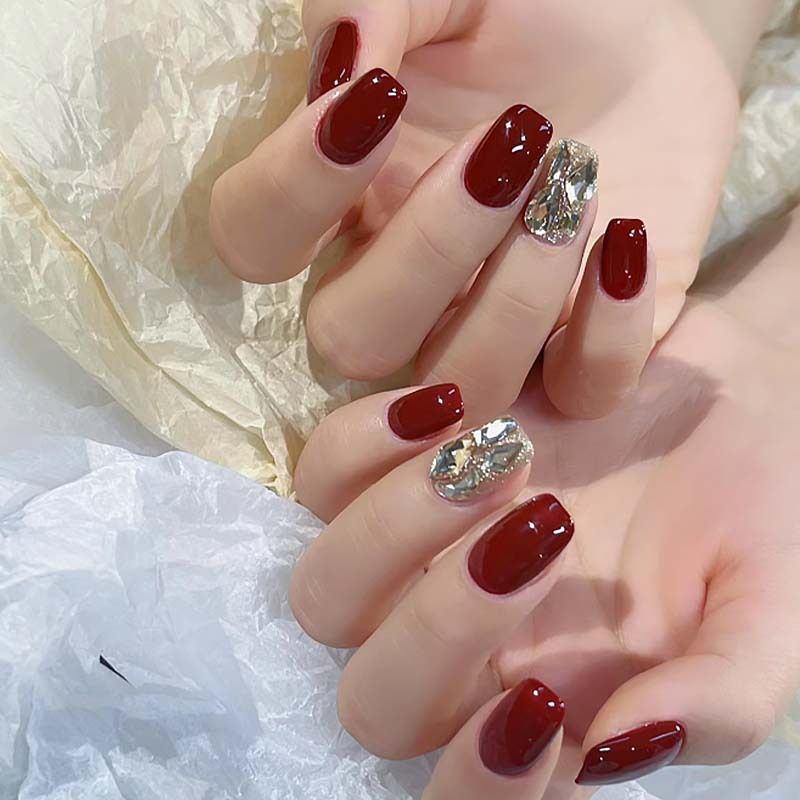 Herbst und Winter Weinrot Explosive Flash Tragbare Farbe Diamant Tragen Nagel Schönheit Blatt_voghion.com