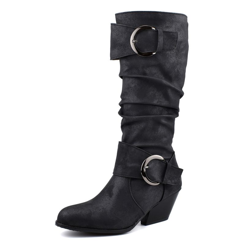 Plus Size Belt Buckle Long 2021 Autumn Winter New Fashion Thick Heel High Tube Riding Boots For Women_voghion.com