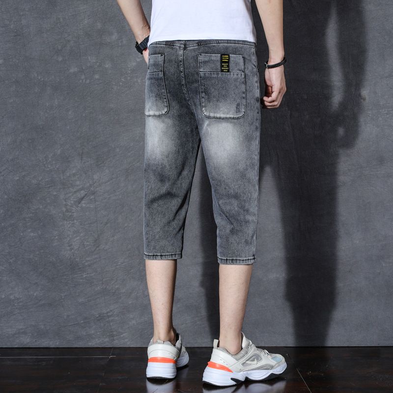 Denim-Sieben-Punkt-Länge, dünne, trendige Bermuda-Shorts für den Sommer, dehnbare, lockere Passform, lässige Haremshose für Herren_voghion.com