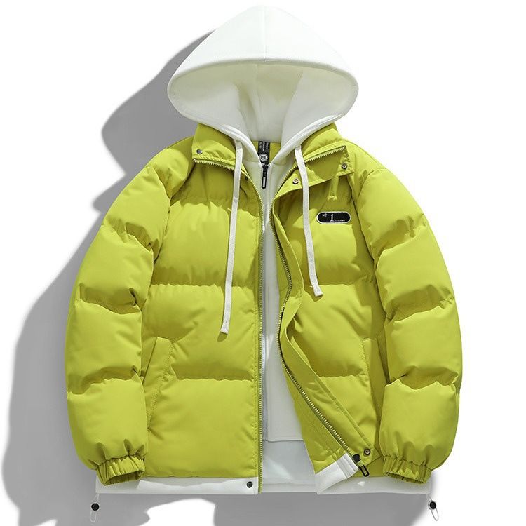 Gefälschte zweiteilige Baumwoll-gefütterte Mantel Herren lose bonbonfarbene warme Baumwoll-gefütterte Jacke Herren Winterjacke vielseitig_voghion.com