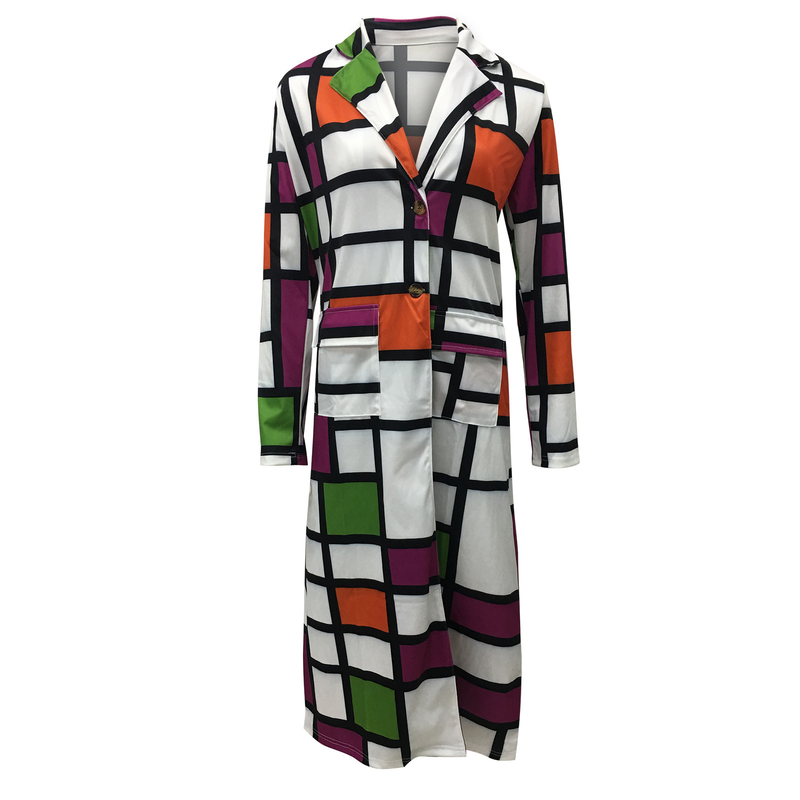 2021 Autumn Winter New Trench Plus Size Plaid Print Double-Breasted Turn-Down Collar Coat Women's Clothing_voghion.com