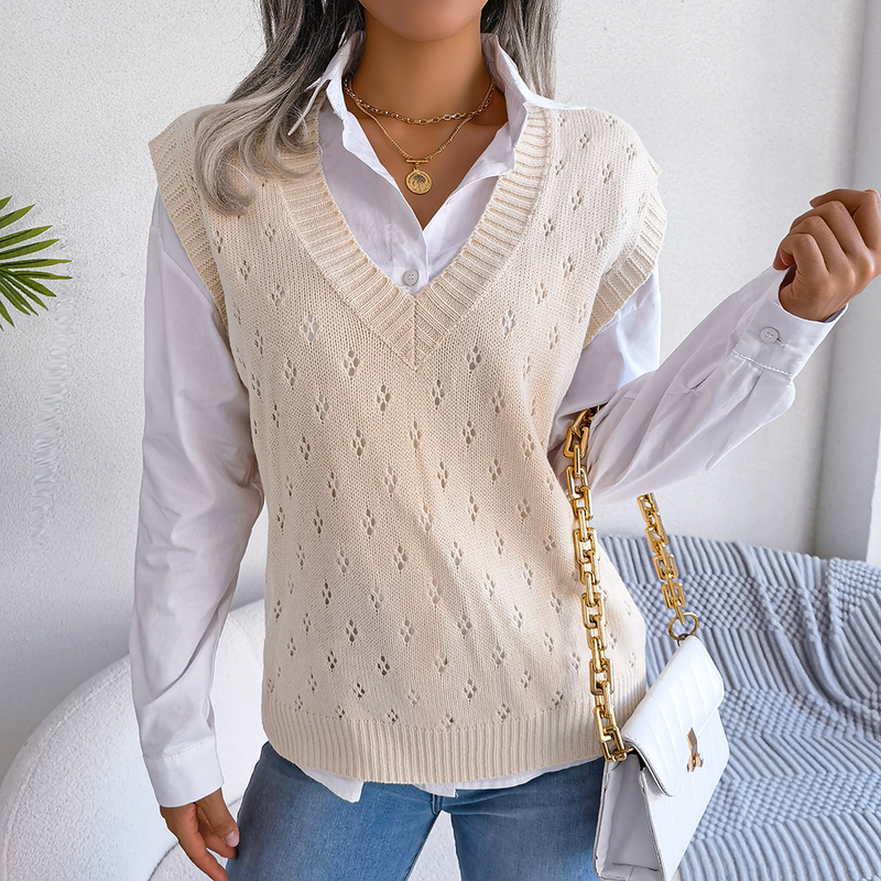 Maglione lavorato a maglia con scollo a V casual autunno e inverno 2023 Abbigliamento da donna_voghion.com