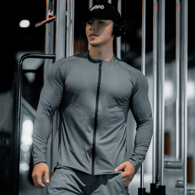 Muscle Fitness Uomo Autunno Tempo libero Sport Manica Lunga Attrezzatura da Corsa Allenamento Dimagrante Asciugatura Rapida Alta Elasticità_voghion.com