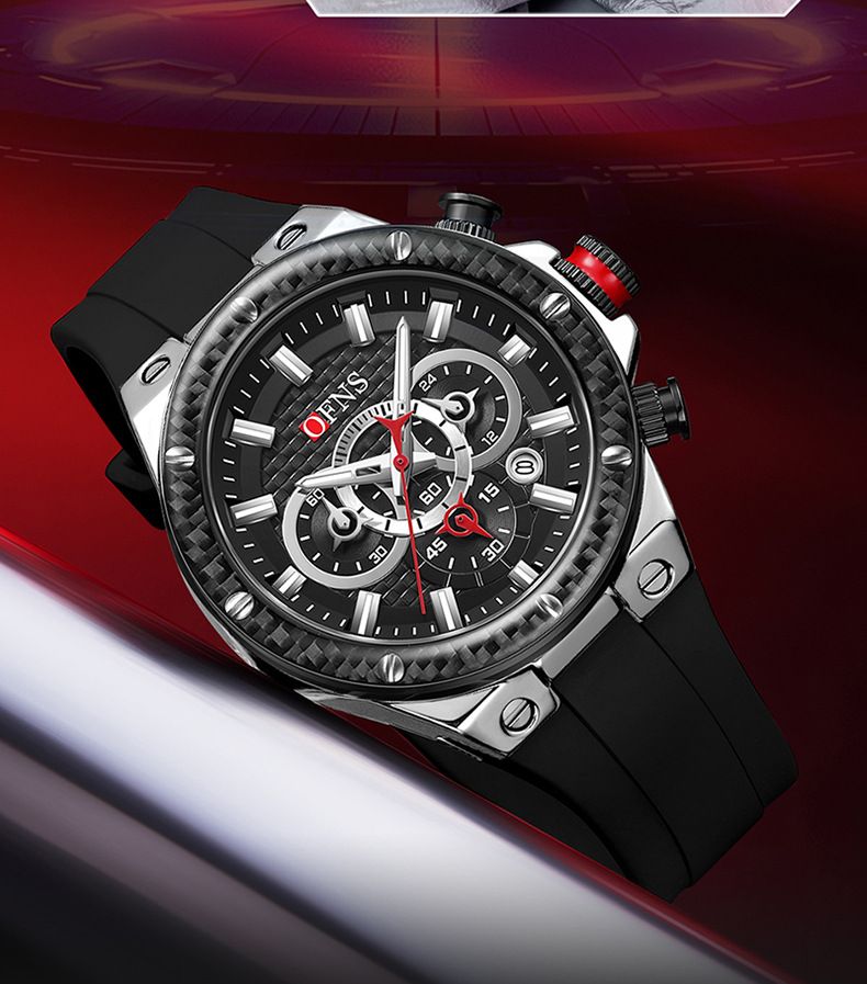 Montre à quartz décontractée avec affichage de la date, aiguilles lumineuses et étanchéité jusqu'à 30 mètres - Bracelet léger en silicone, cadran rond, design tendance à trois cadrans_voghion.com