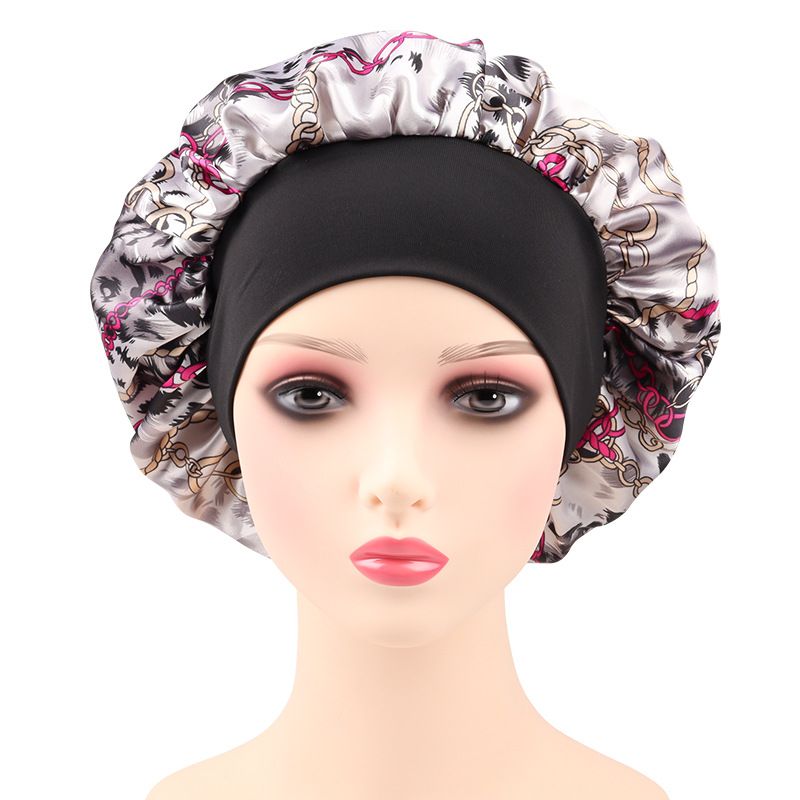 Hijab e turbante, nuovo berretto da notte in raso stampato, elastico, a tesa larga, per la cura dei capelli da donna, cappello rotondo, cuffia da strega_voghion.com