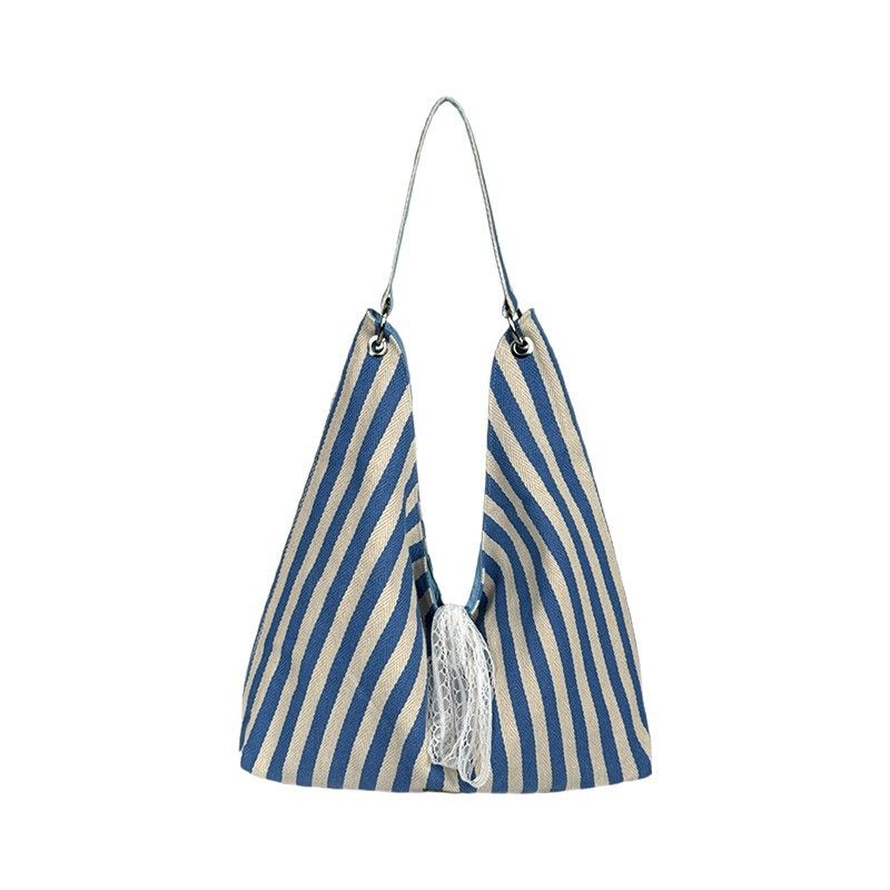 Sac à bandoulière double face en toile rayée pour femme, nouvelle tendance été 2025, imprimé lettres coréennes_voghion.com
