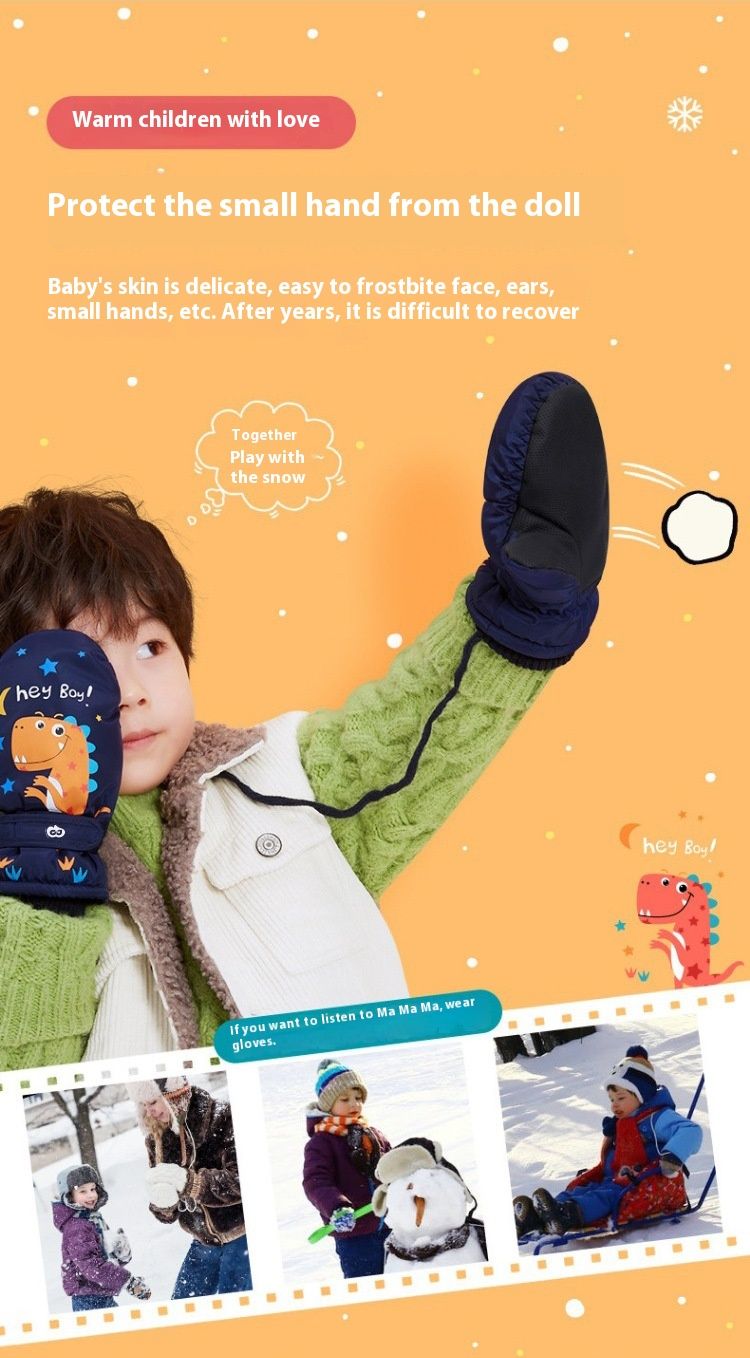 Luvas de esqui para crianças de inverno com lã antiderrapante e grossa adicionada para evitar frio e vento. Luvas quentes de inverno para crianças e bebês_voghion.com
