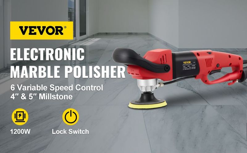 VEVOR Wet Polisher Grinder, Variable Speed 4" & 5" Diamond Polishing Pads, Buffing Machine With 78.7" Water Pipe Adapter & Splash Shield, Electronic Concrete Stone For Title Floor Countertop CE_voghion.com