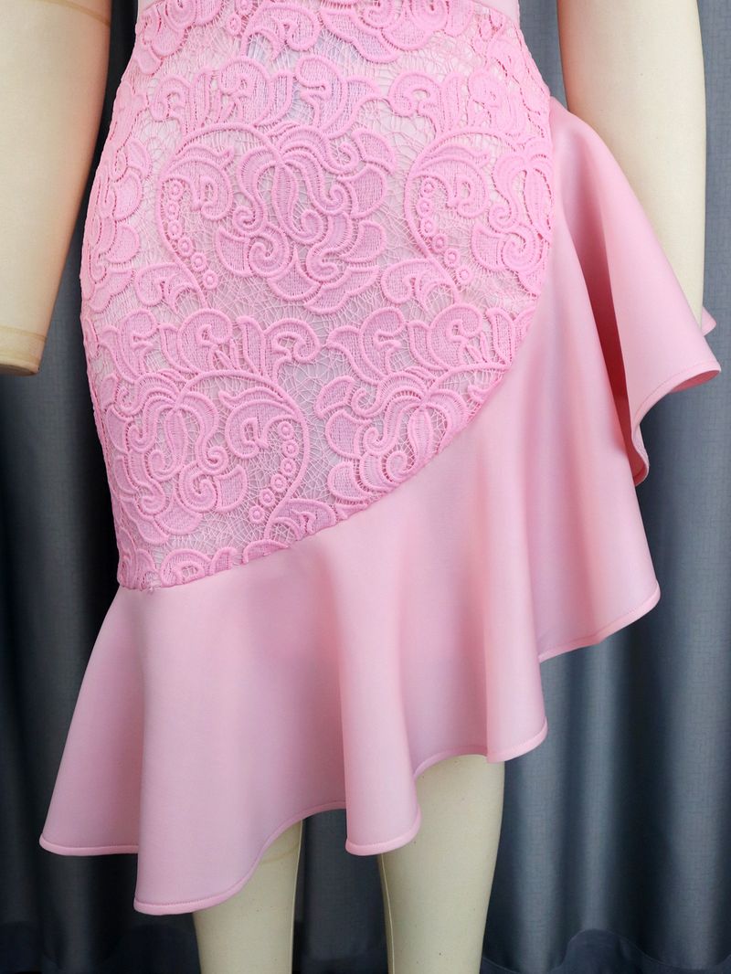 Women's lace patchwork dress plus size celebrity wave tube top dresses_voghion.com