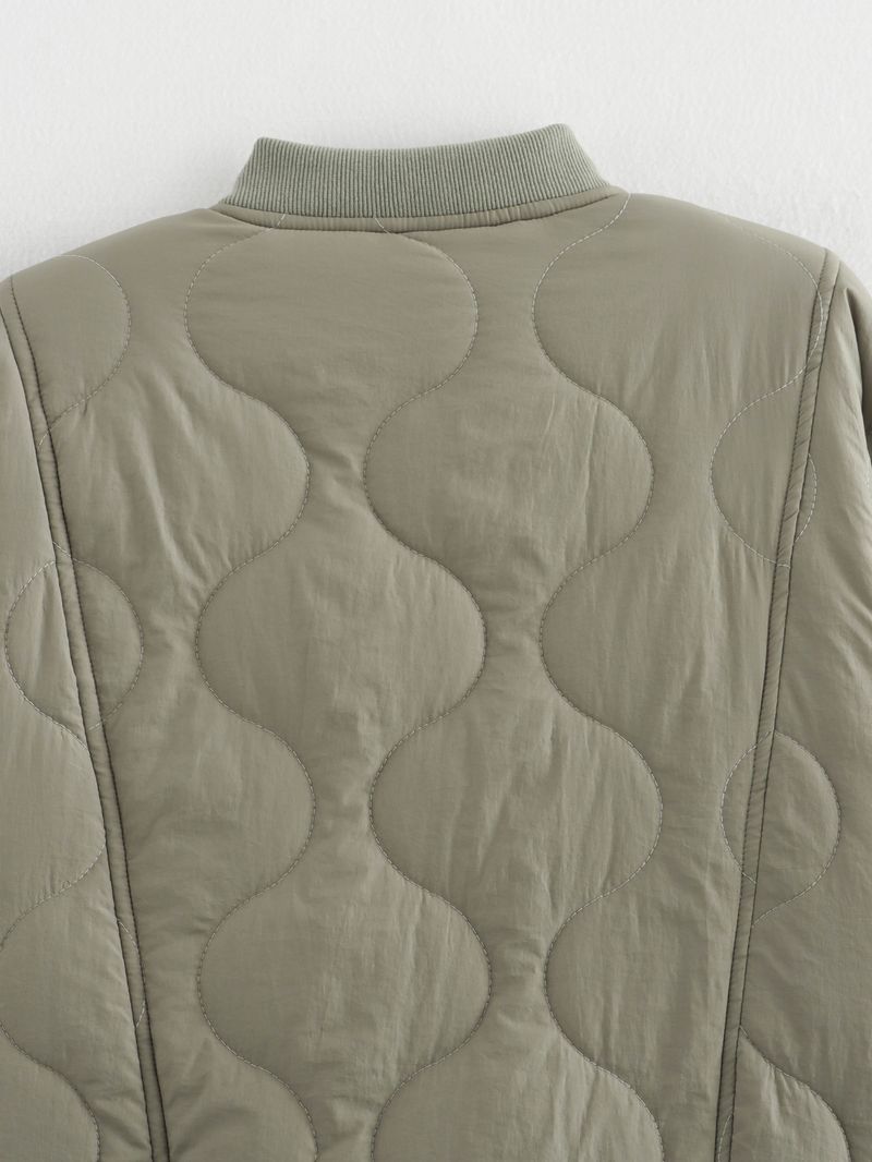 Women's Street Fashion Quilted Puffer Jacket For Autumn Winter - Lightweight Warm Coat With Button Closure, Round Neck, Long Sleeve_voghion.com