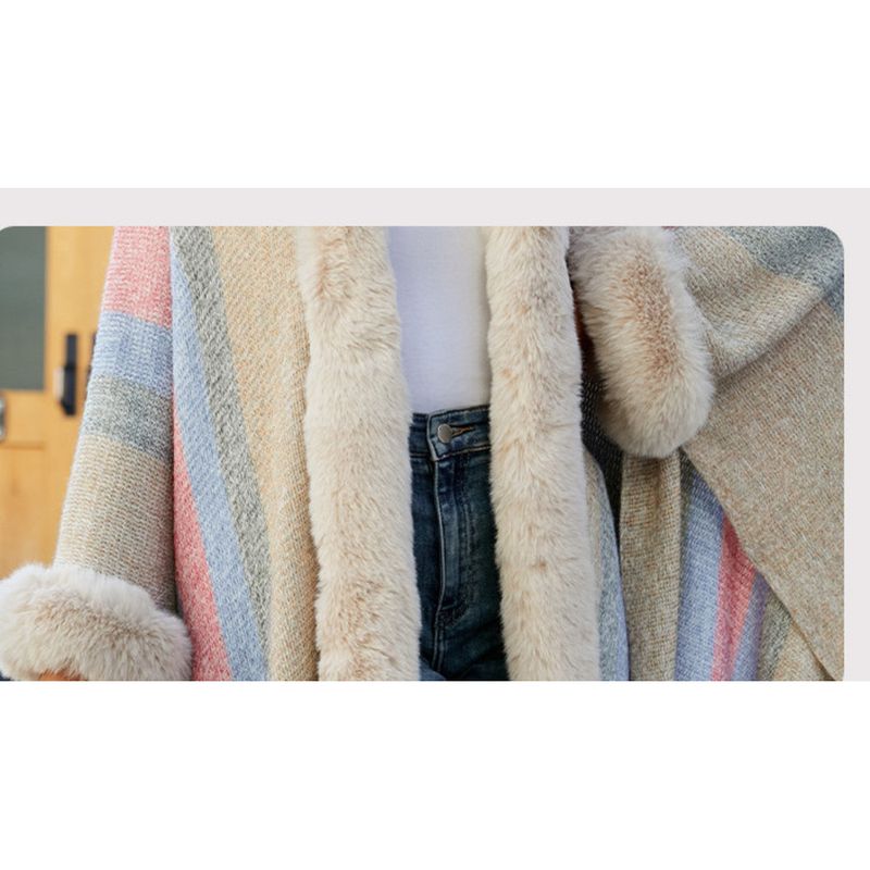 2025 Fall And Winter New Striped Knitted Tassel Shawl, Women's Hooded Poncho Versatile_voghion.com