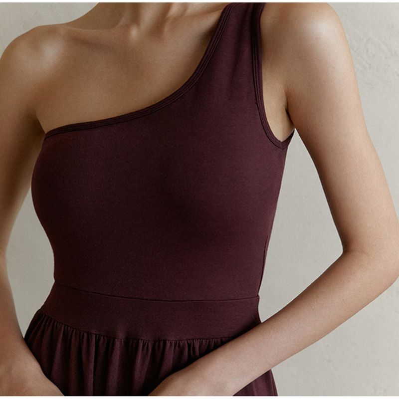 Combinaison une pièce élégante à une épaule, col asymétrique, coupe ajustée, avec coussinet de poitrine, pantalon large, entraînement de yoga confortable_voghion.com