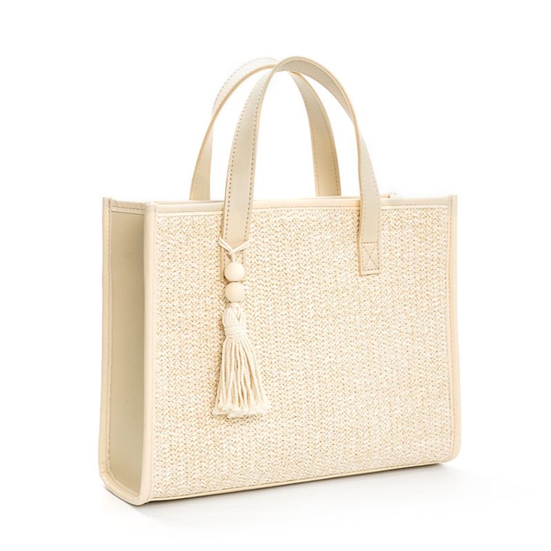 Borsa di paglia per le vacanze, borsa estiva intrecciata, borsa a tracolla grande e capiente, borsa a mano francese casual e portatile per studenti_voghion.com