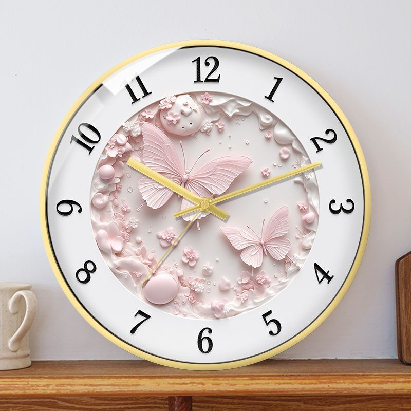 Nordic Butterfly Cream Style Light Luxury Silent Living Room Bedroom Hanging Home Wall Creative Quartz Clock_voghion.com