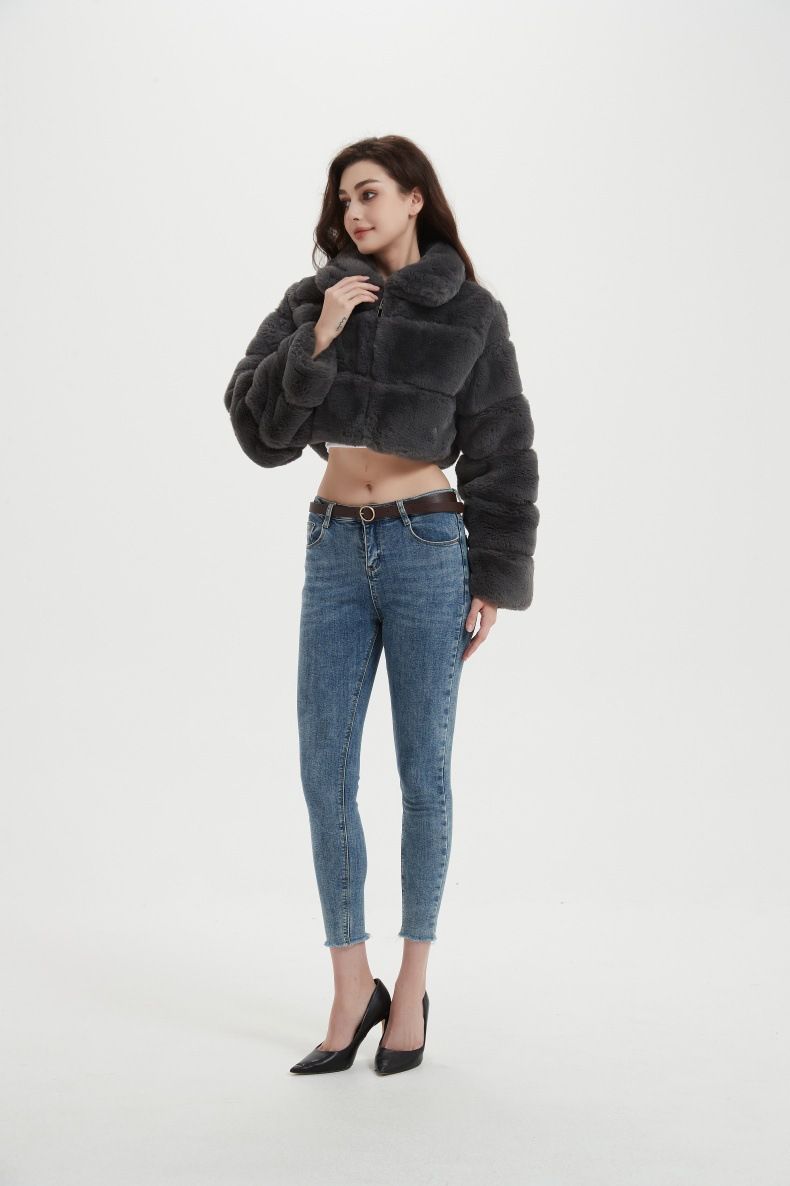 Women's Faux Fur Short Jacket - Cozy & Stylish Winter Outerwear With Faux Rabbit Fur Collar, Lightweight & Warm, Multiple Colors & Styles_voghion.com