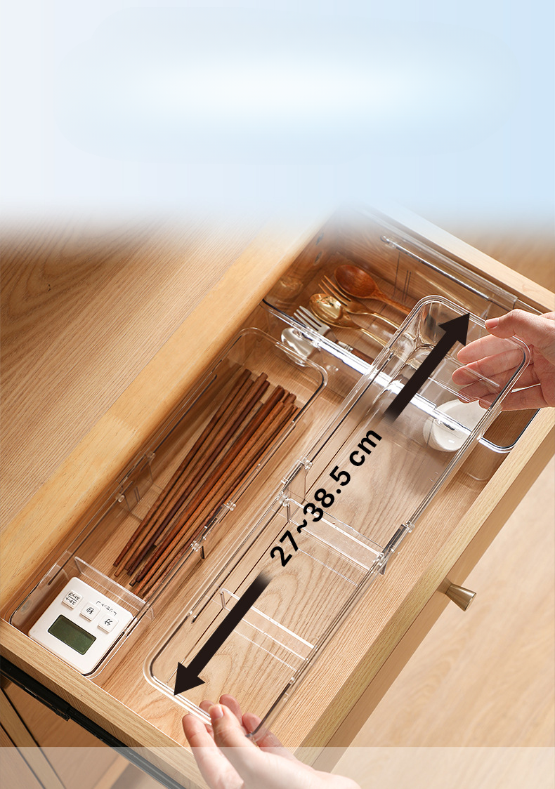 Transparent drawer with expandable storage partition organizing box, kitchen utensil classification storage, cosmetics_voghion.com