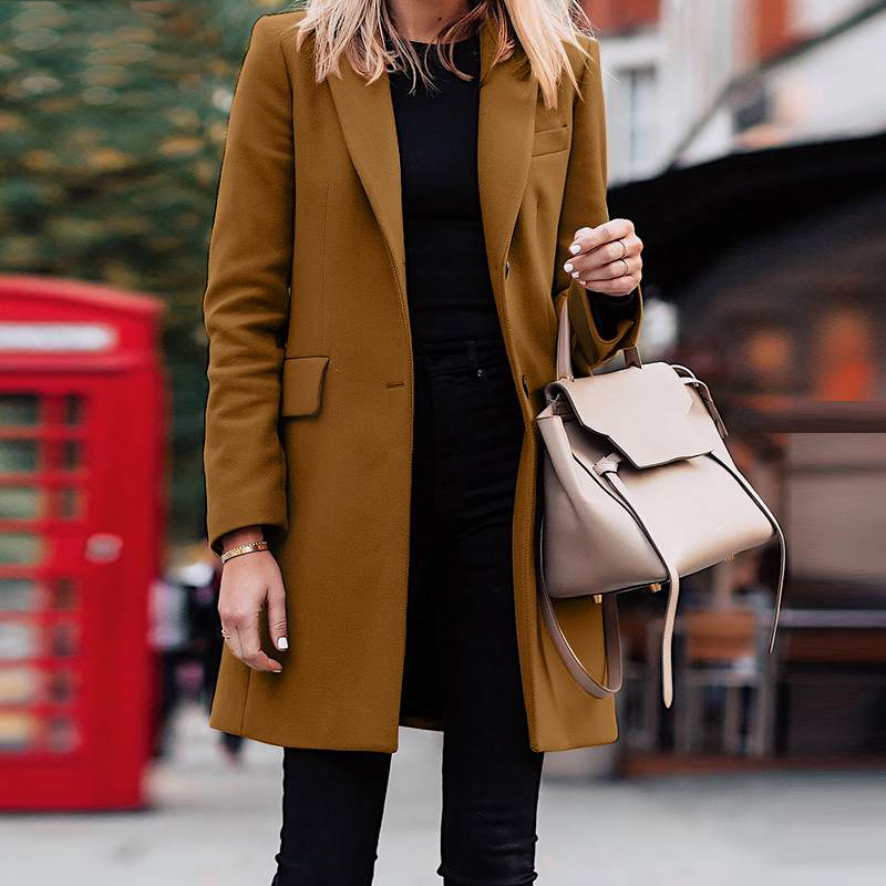 Blazer piccolo tinta unita con bottoni di media lunghezza da donna, nuovo abbigliamento invernale 2023_voghion.com