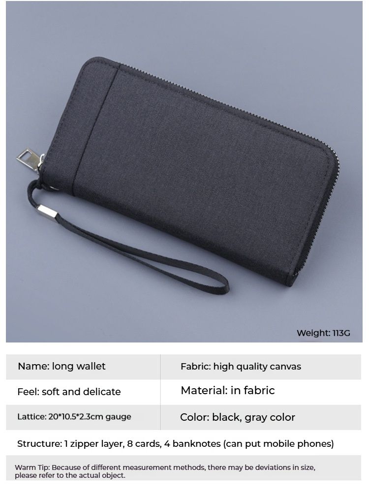 Canvas portemonnees voor heren, lange clutches, clutches met rits voor heren, telefoontasjes voor heren, denim casual portemonnees met grote capaciteit._voghion.com
