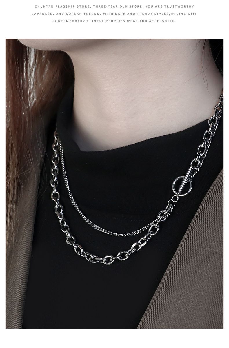 Necklace For Men Trendy Men's Personality Ins Non-Fading Titanium Steel Double Layer Clavicle High-End Simple Student_voghion.com