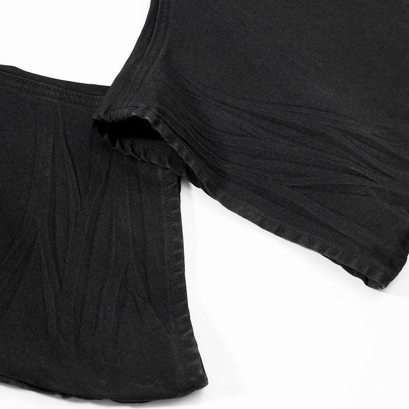 Punk Ripped Patchwork Denim Flared Pants Men's Hippie Trendy Vibes Heavy Pleated Stacked Floor-Length Trousers_voghion.com