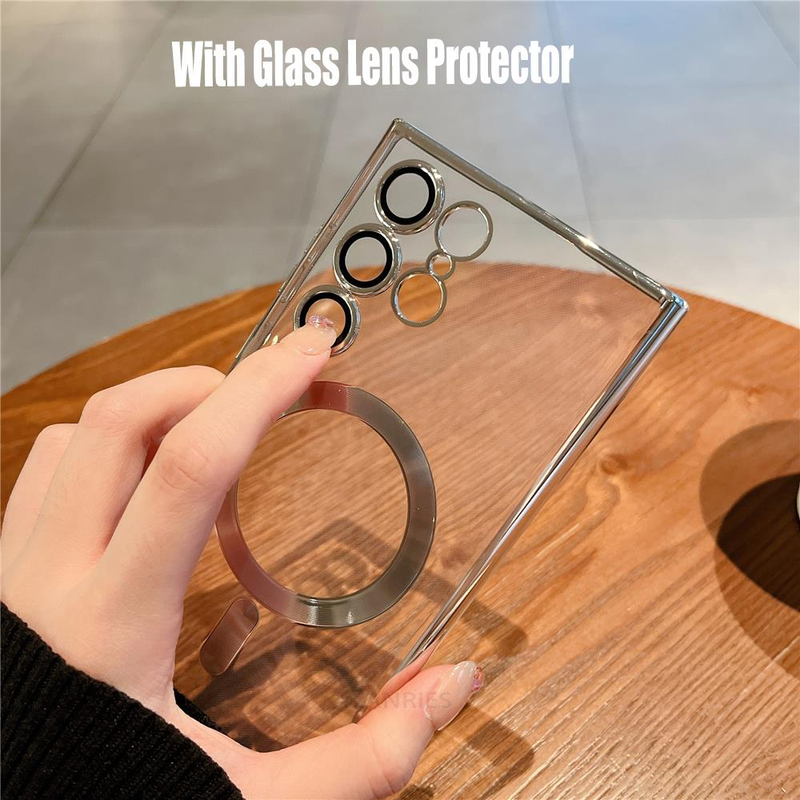 Hinweis 10 20 S21 S20 Fe magnetische drahtlose Ladung transparente Hülle für Samsung Galaxy S23 S22 Ultra Plus Magsafe Cover S 23 22 20_voghion.com