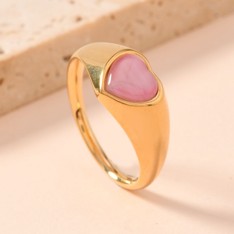 Edelstahlgussschmuck Mode Einfacher eingelegter bunter Herz-Katzenaugenstein für Frauen Herzförmiger Ring_voghion.com