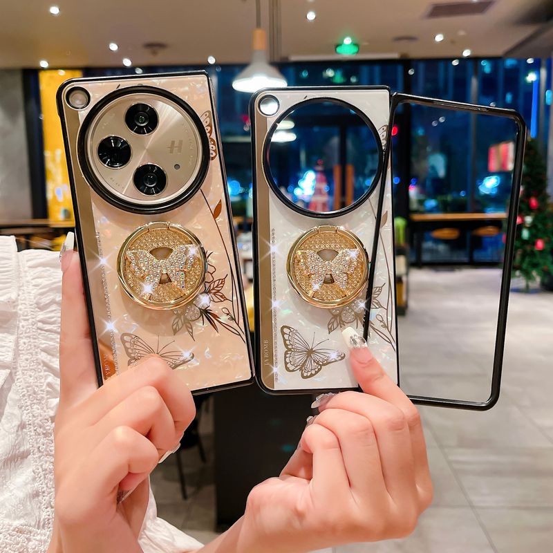 For One plus Open Luxury Cute Diamond Butterfly Shell Ring Buckle Stand Holder Phone Case Cover_voghion.com