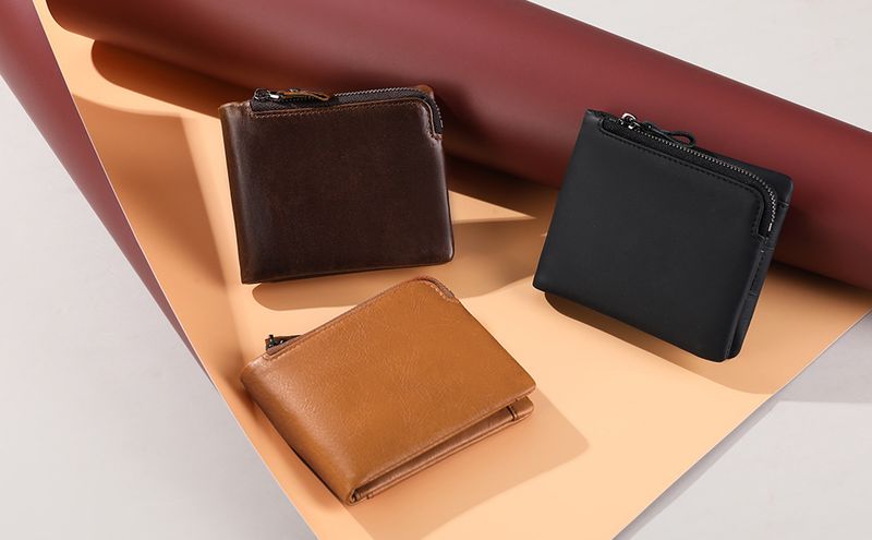 wallet men's wallet rfid anti-theft brush genuine leather short wallet multi-card retro zipper wallet_voghion.com
