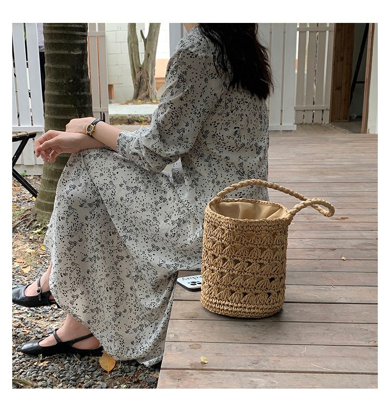 Hasır çanta küçük taze 2022 yeni yaz el tipi Tay dokuma çanta çok yönlü içi boş kova rattan çanta kadın çantası_voghion.com