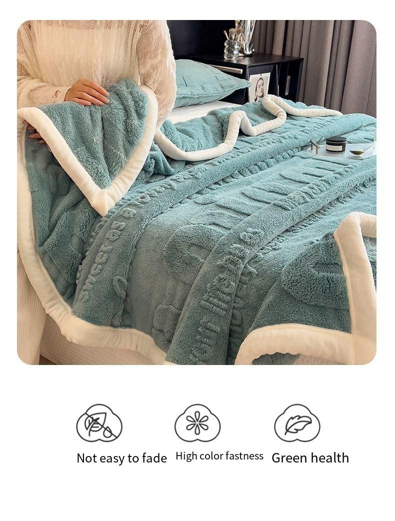 Light Luxury Rabbit Plush Blanket Thickened Warm Comfortable Cotton Velvet Blanket Siesta Air Conditioner Blanket Leisure Sofa Letter Cross-border_voghion.com