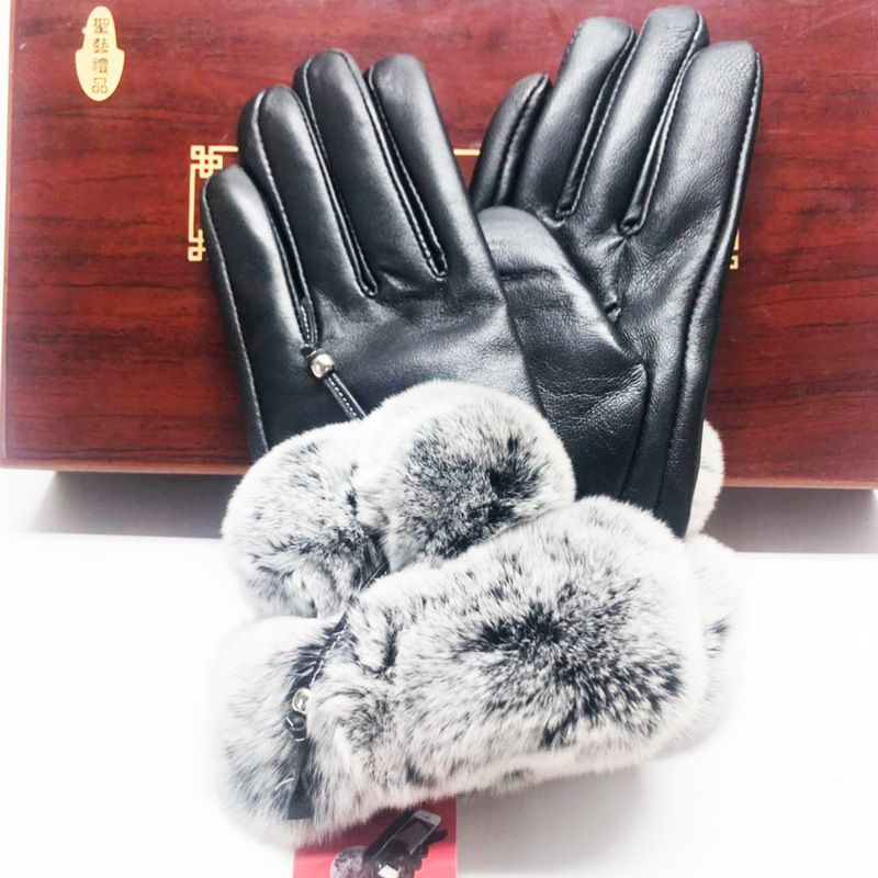 Femmes Hiver Véritable Cuir Écran Tactile Rex Fourrure De Lapin Bouche Corde Suspendue Style Coréen Équitation Extérieur Chaud Peau De Mouton_voghion.com