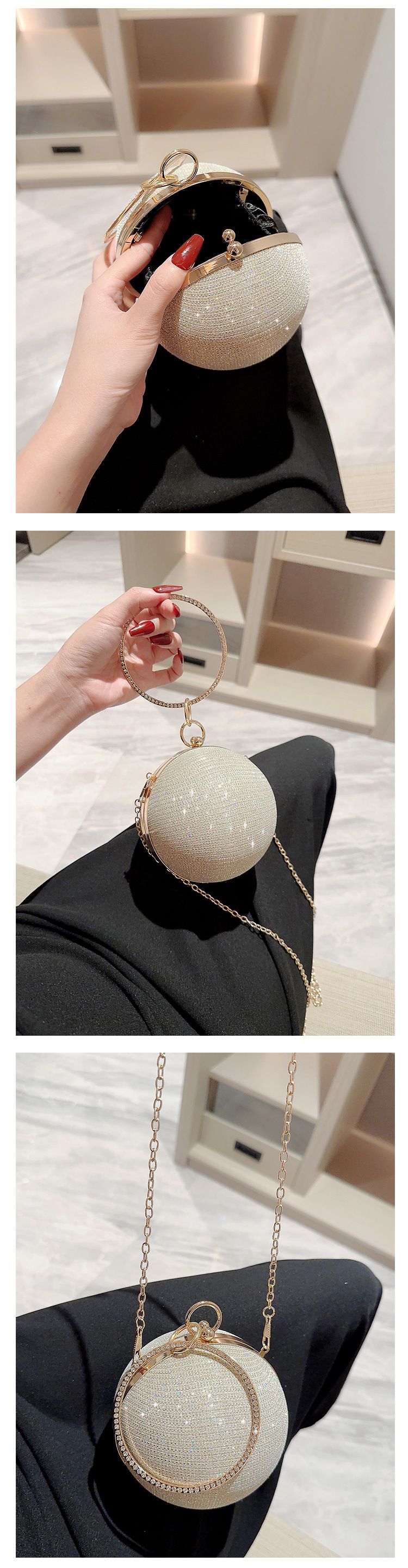Sparkling Water Diamond Bounce Bracelet Round Ball Banquet Chain Elegance Celebrity Dress Bag_voghion.com