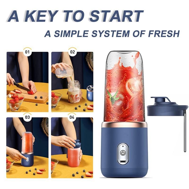 Spremiagrumi elettrico portatile da 400 ml, 6 lame, tazza per succo di frutta, ricaricabile tramite USB, piccolo spremiagrumi automatico, frullatore per frullati, robot da cucina_voghion.com