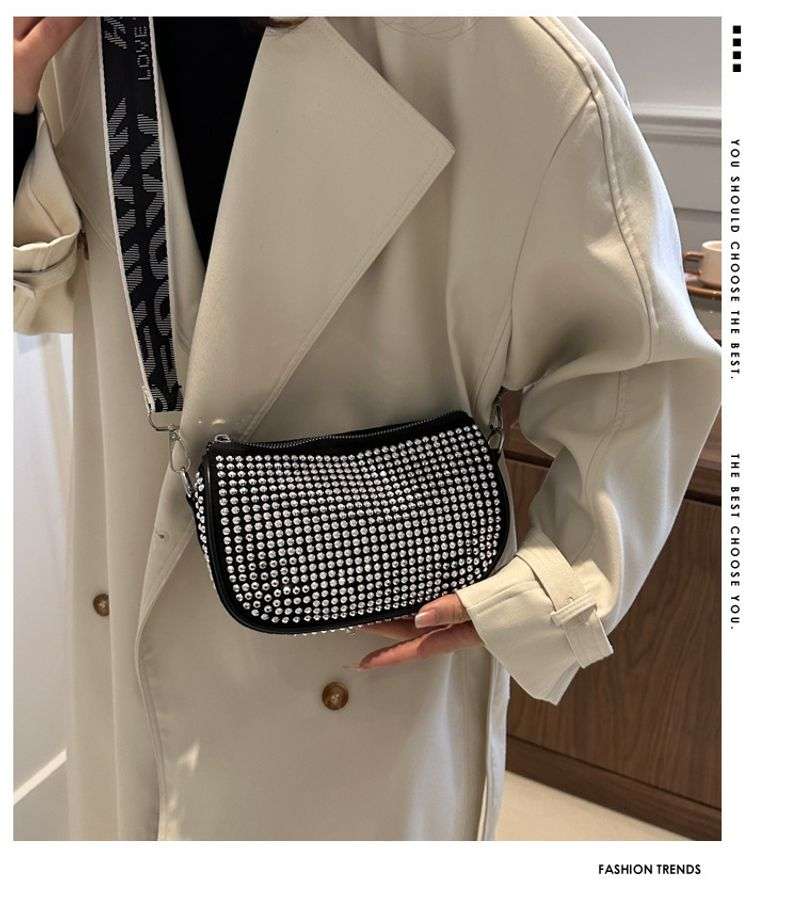 Modische Damentasche schlichten Strass-Intarsien, modieuze Umhängetasche mit een Schulter, trendy Handtasche für_voghion.com
