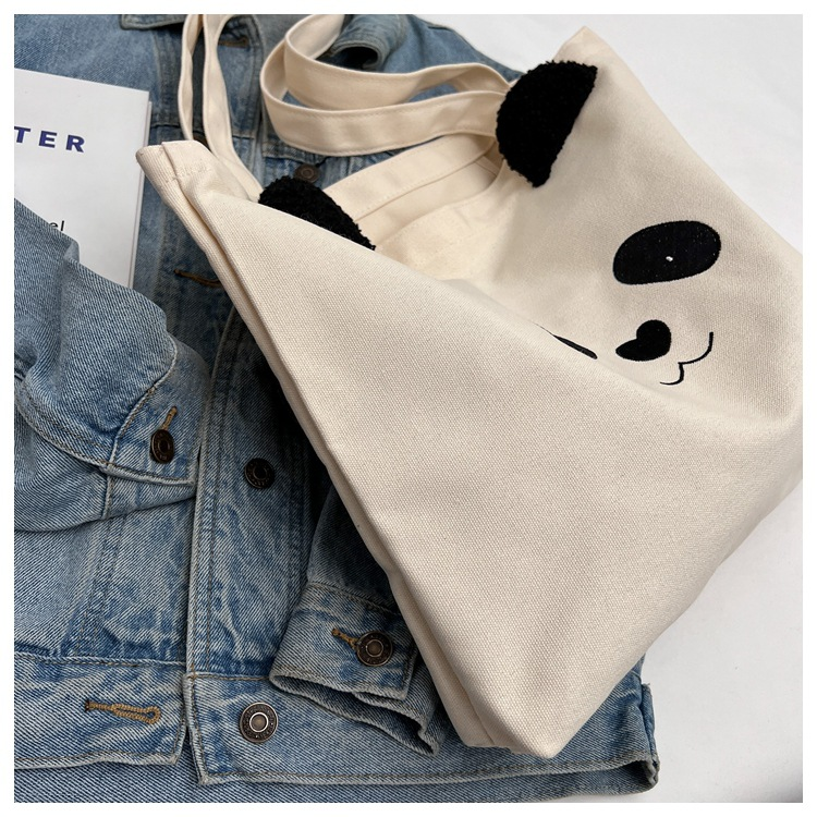 Ny fritid College Student Shoulder Panda Print Stor kapacitet Canvas Dampendlar tygväska_voghion.com