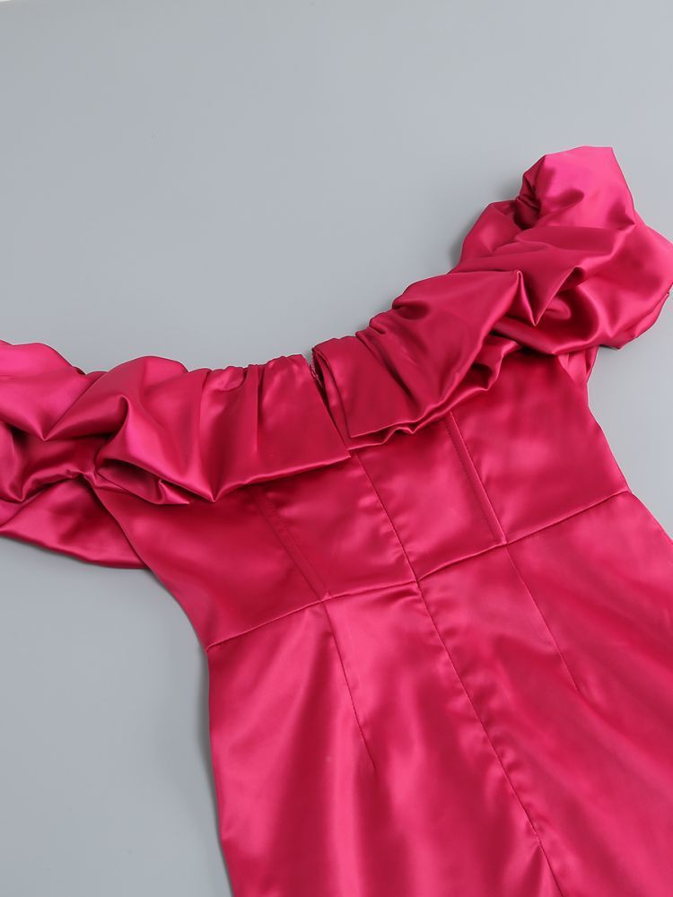Abito da donna con reggiseno monospalla, sexy, con volant e tinta unita, di alta qualità, stile elegante_voghion.com