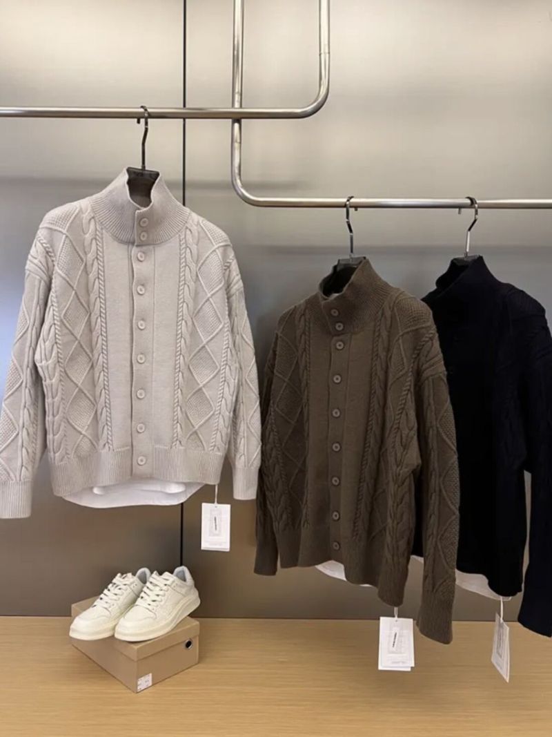 Abbigliamento da uomo Cardigan in maglia da uomo con motivo a trecce e bottoni sul davanti - Pullover casual business leggero di alta qualità per autunno e inverno_voghion.com