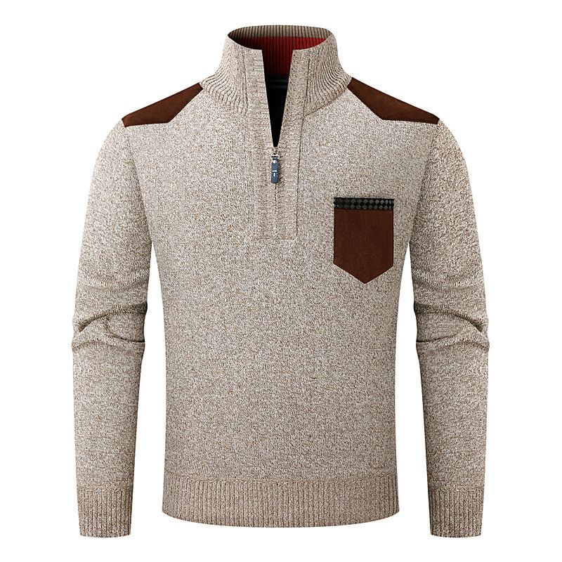 Maglione da uomo in maglia con mezza zip e fodera in pile – Pullover termico traspirante con collo alto_voghion.com