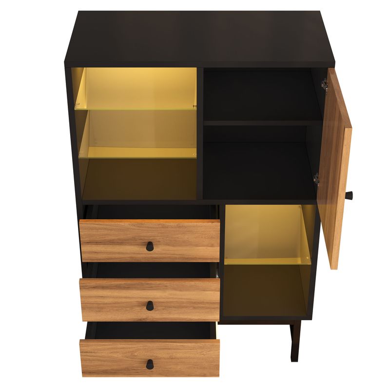 Vetrina con 12 colori di luce LED, Schubladen, Glasböden, Dreieck Holzmaserung_voghion.com